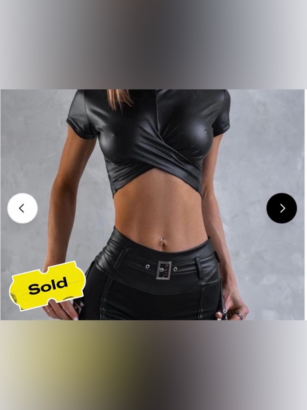 Cropped Twist Faux Leather Top – Black Women’s Top